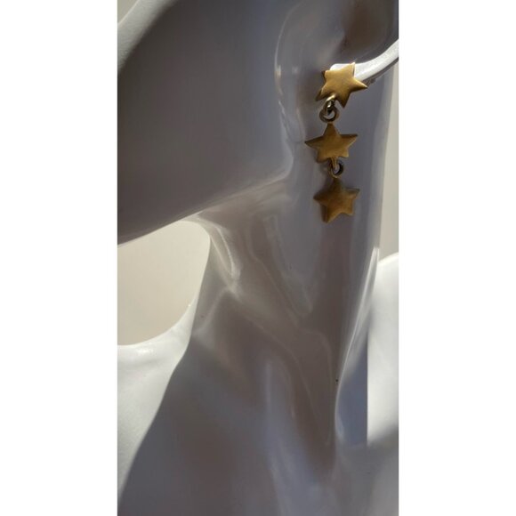 Vintage Ann Taylor Gold Tone 3 Star Drop Dangle Stud Earrings Quality RARE - Picture 3 of 10